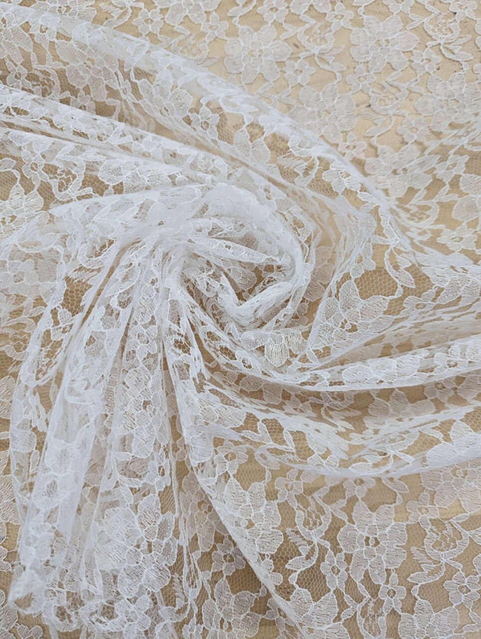 1 Yard Raschel Lace Fabric Lightweight Floral Design Slight Sheen No Stretch 100% Polyester 58/59" Wide